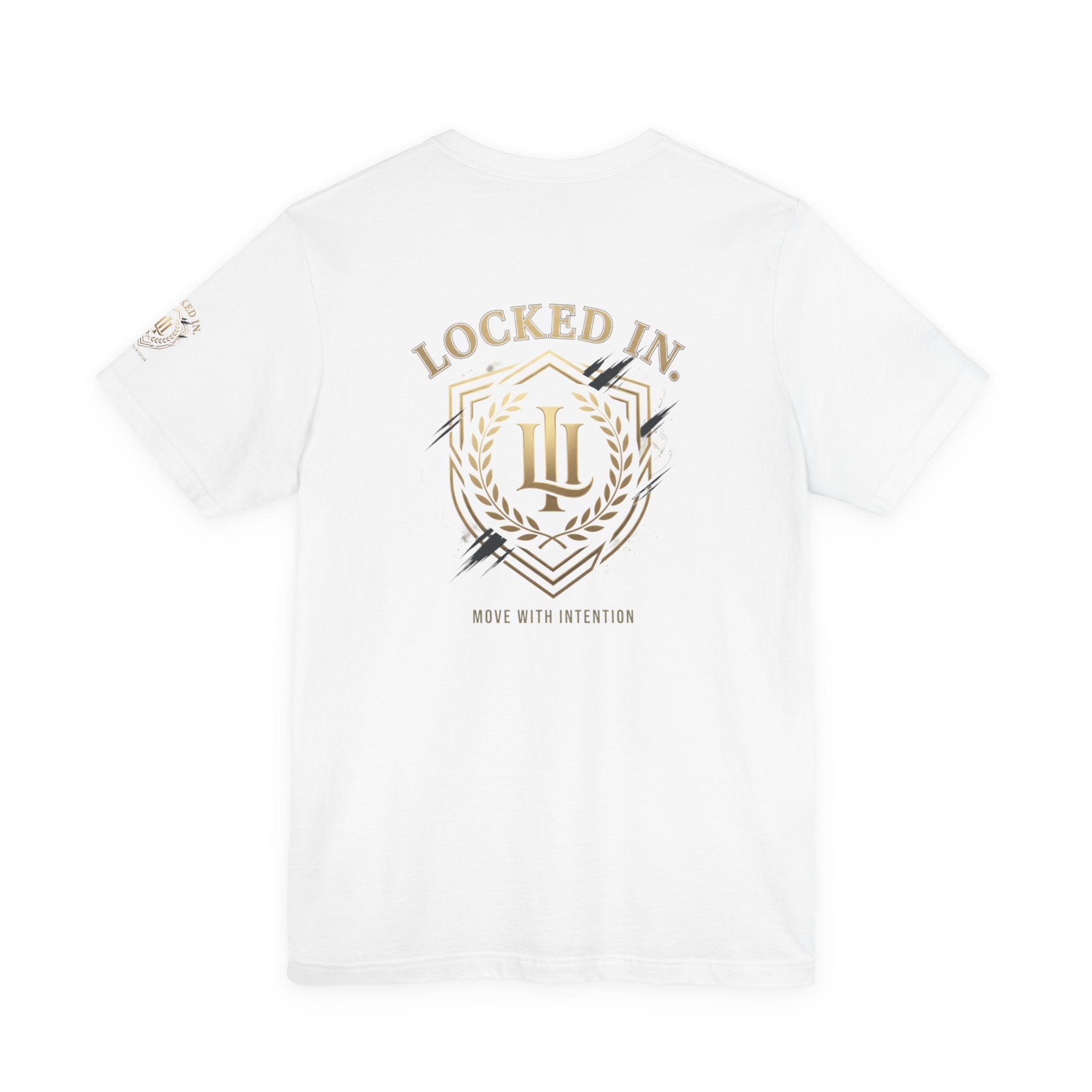 Locked In Crest T-shirt featuring retro soccer design and supporters logo, perfect for championship season fans.