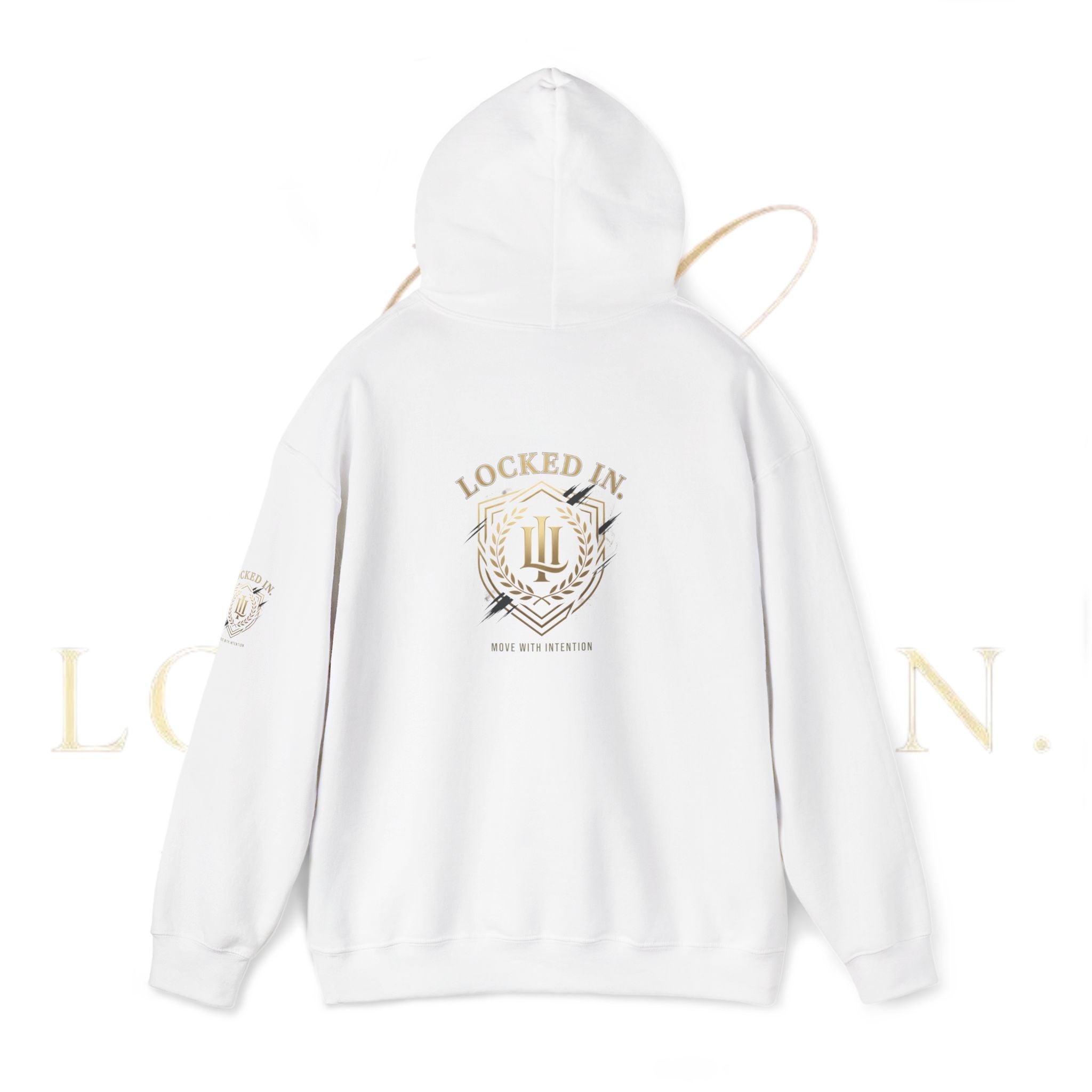 Locked In Crest hoodie featuring retro soccer design and country pride, made by Printify, shown in a front view.