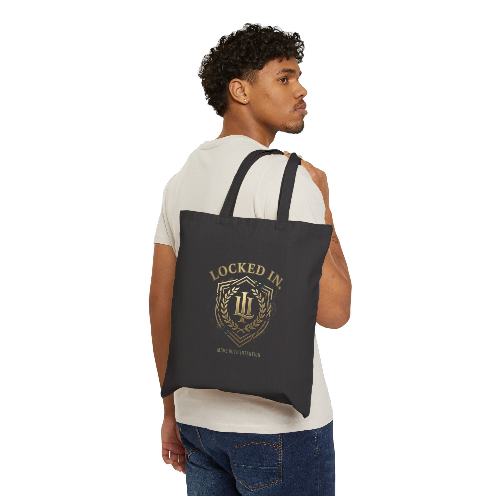 Locked In Crest Tote bag featuring soccer championship and country pride design, made by Printify, with bold crest artwork.