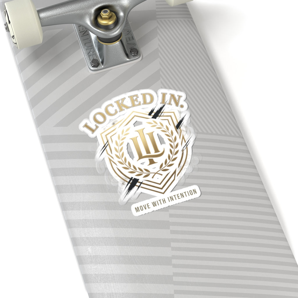Locked In Laurel Crest sticker featuring retro soccer design on paper, celebrating championship season by Printify.