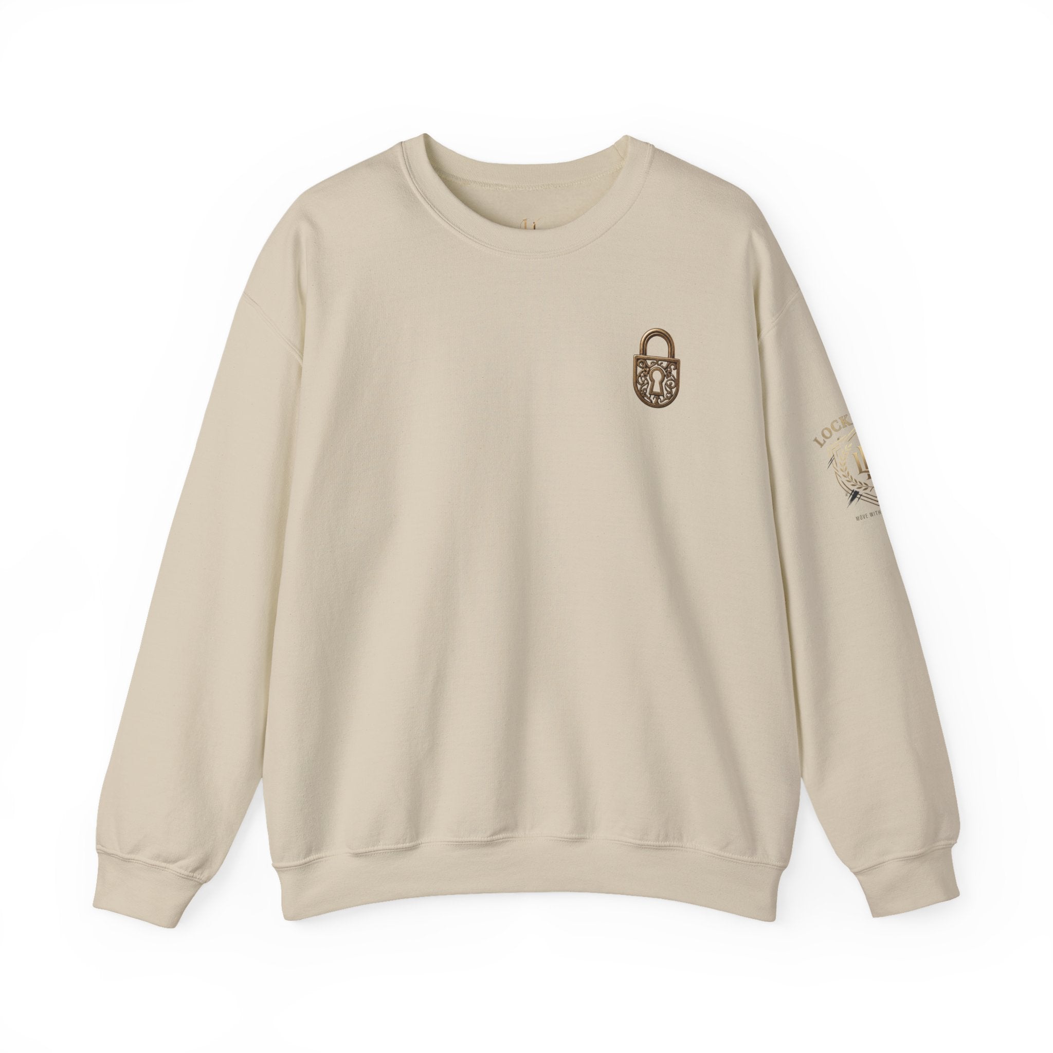 Locked In Crest crewneck sweatshirt featuring retro soccer design and country pride, made by Printify.