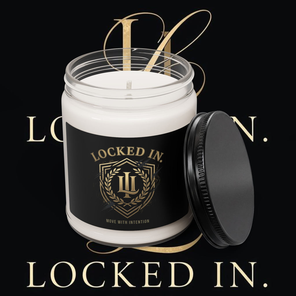 Locked In Crest Candle featuring country pride retro soccer design, ideal as championship season home decor.