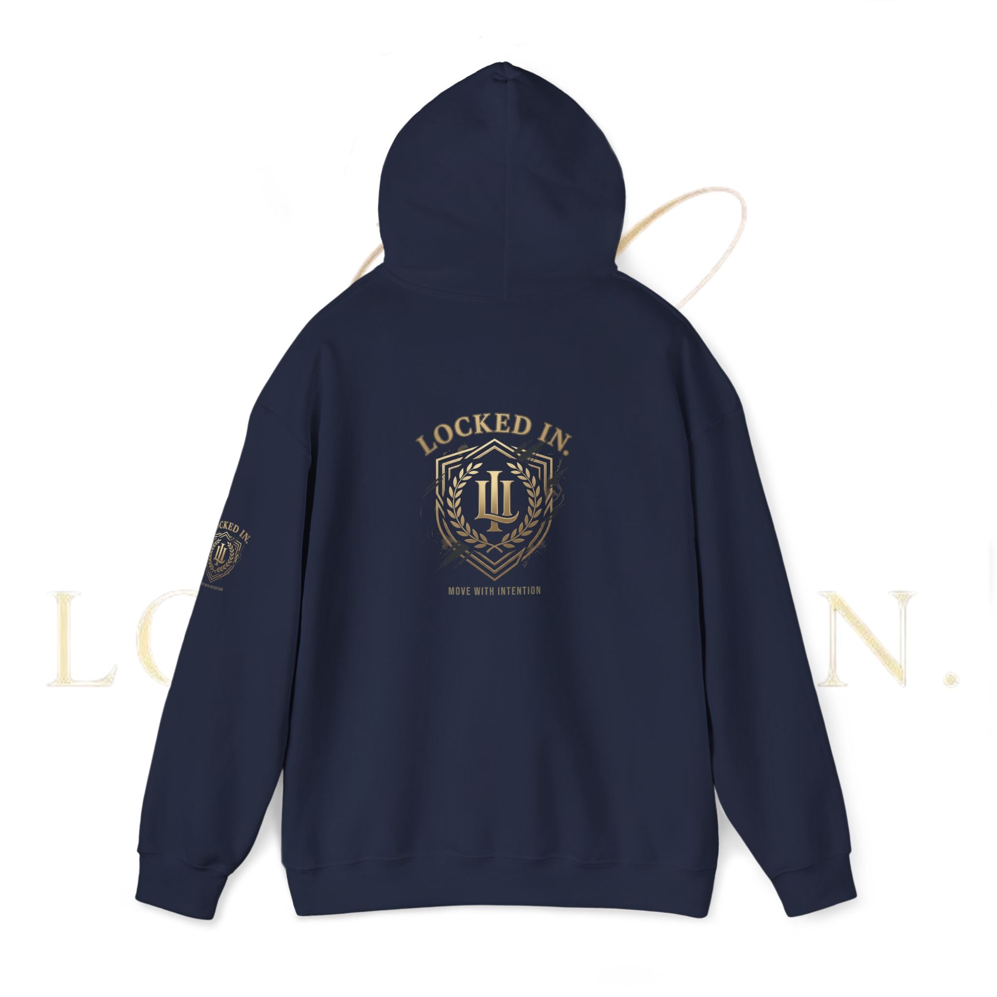Locked In Crest hoodie featuring retro soccer design and country pride, made by Printify, with a front crest and bold graphics.