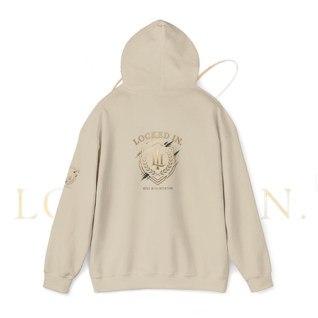 Locked In Crest Hoodie featuring retro soccer design and country pride, casual hoodie by Printify with bold graphic print.