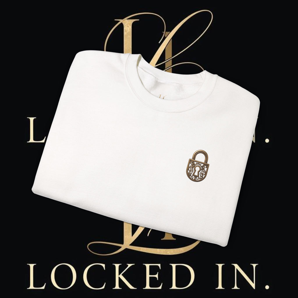 Locked In Crest Crewneck Sweatshirt with retro soccer design and country pride logo, made by Printify.