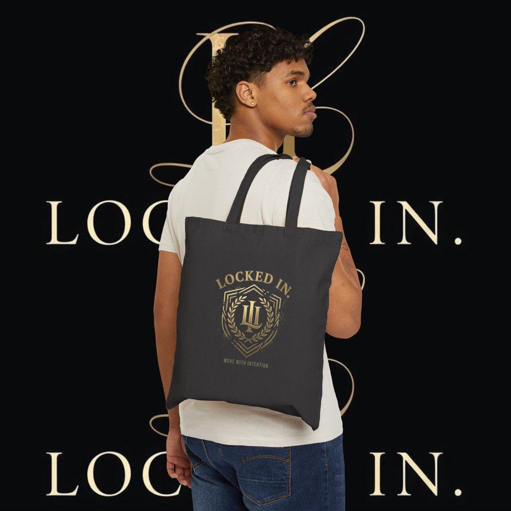Locked In Crest tote bag featuring a retro soccer championship and country pride design, ideal for supporters and fans.