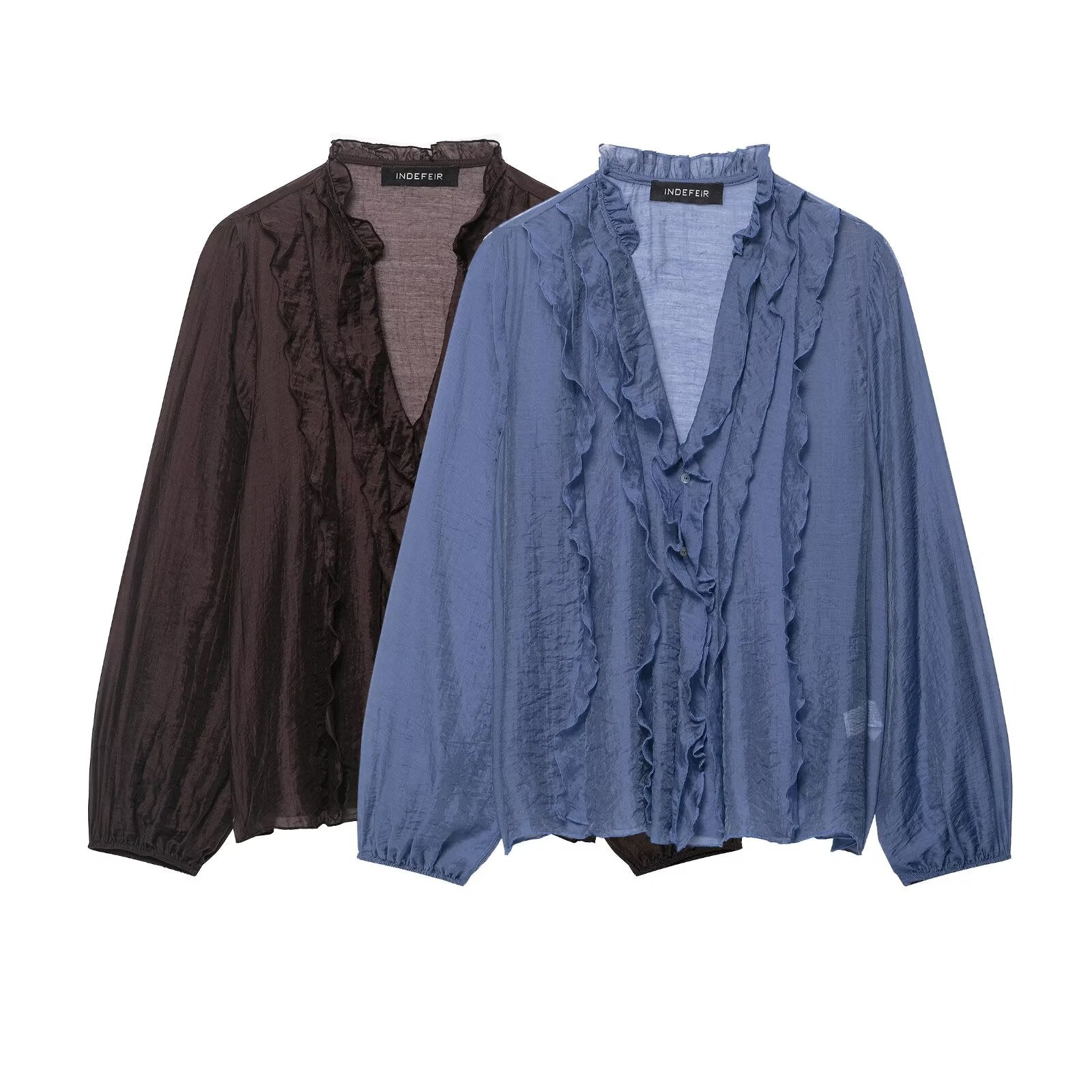 Women’s long sleeve laminated autumn shirt with decorative details, stylish and comfortable, by Wanita Store.