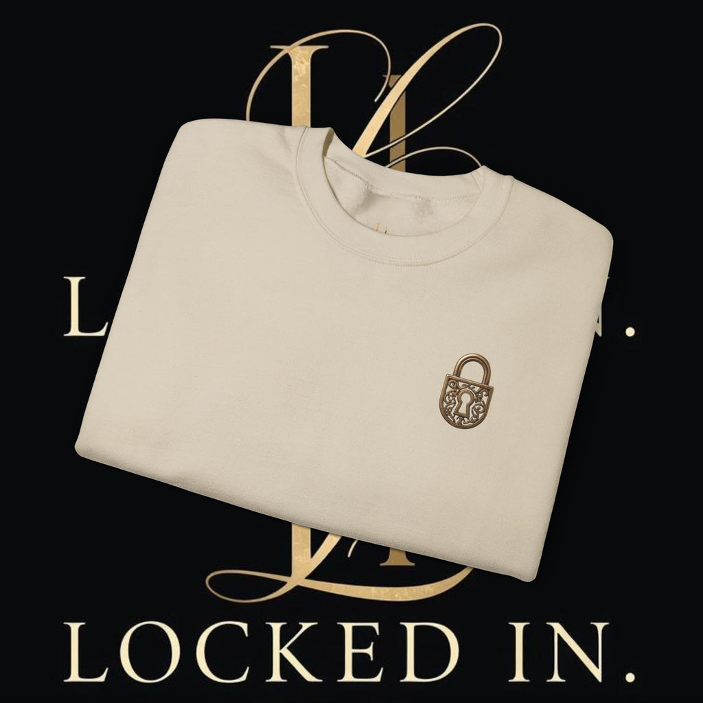 Locked In Crest crewneck sweatshirt featuring retro soccer design and country pride, made by Printify.