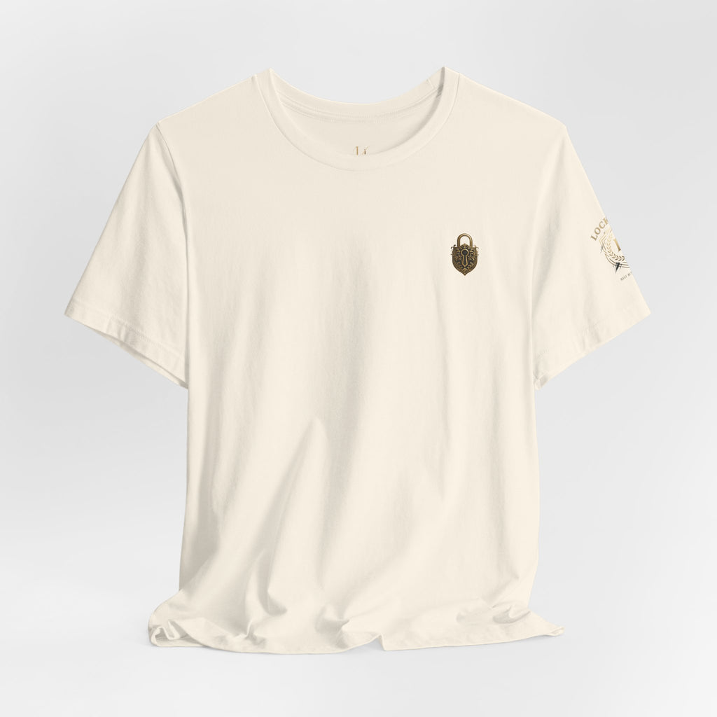 Locked In Crest T-shirt by Printify featuring retro soccer design and championship season supporter graphics.