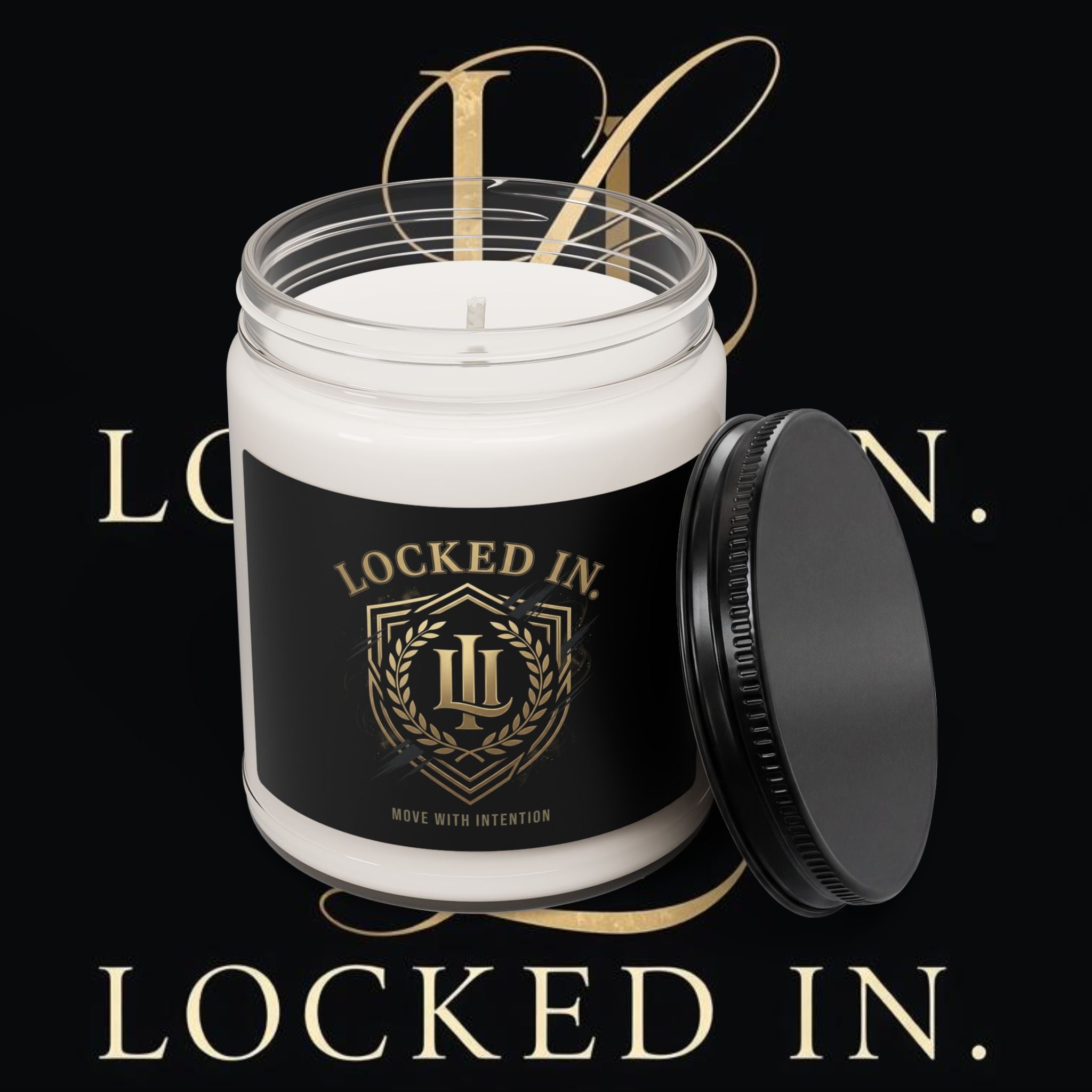 Locked In Crest Candle featuring country pride and retro soccer design, perfect for championship season home decor.