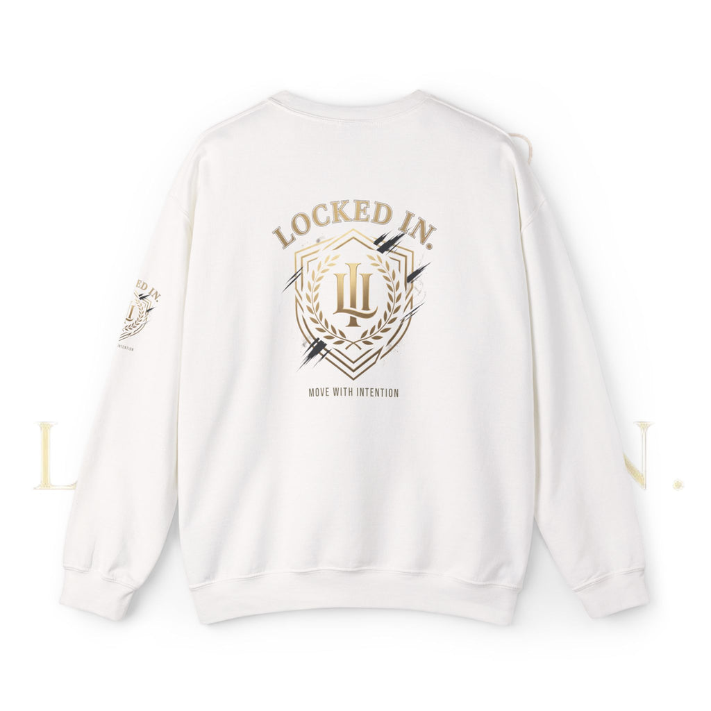 Locked In Crest Crewneck Sweatshirt featuring retro soccer design and country pride, made by Printify.