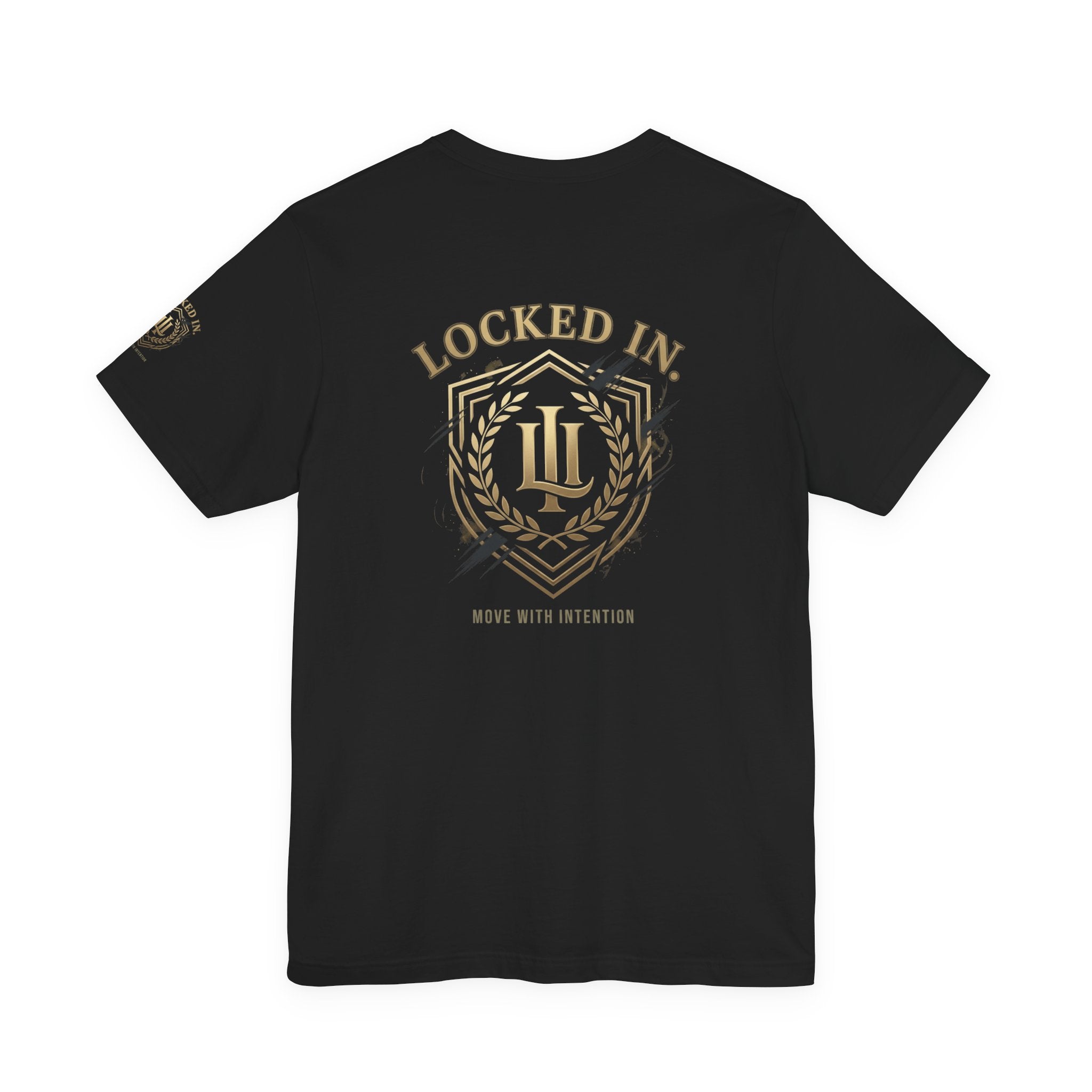 Locked In Crest T-shirt featuring retro soccer design and championship season support, by Printify.