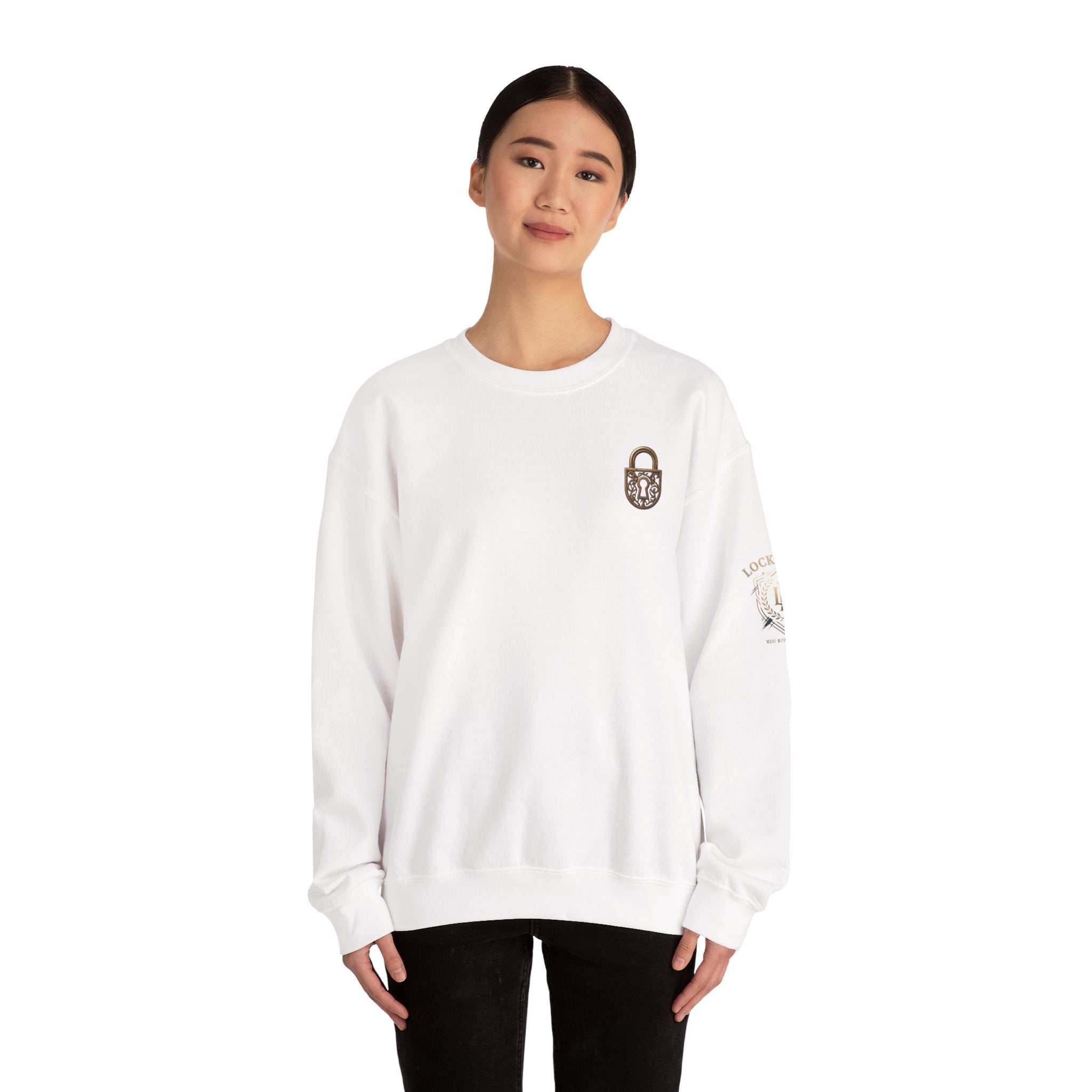 Locked In Crest Crewneck Sweatshirt featuring retro soccer design and country pride, casual style, and comfortable fit.