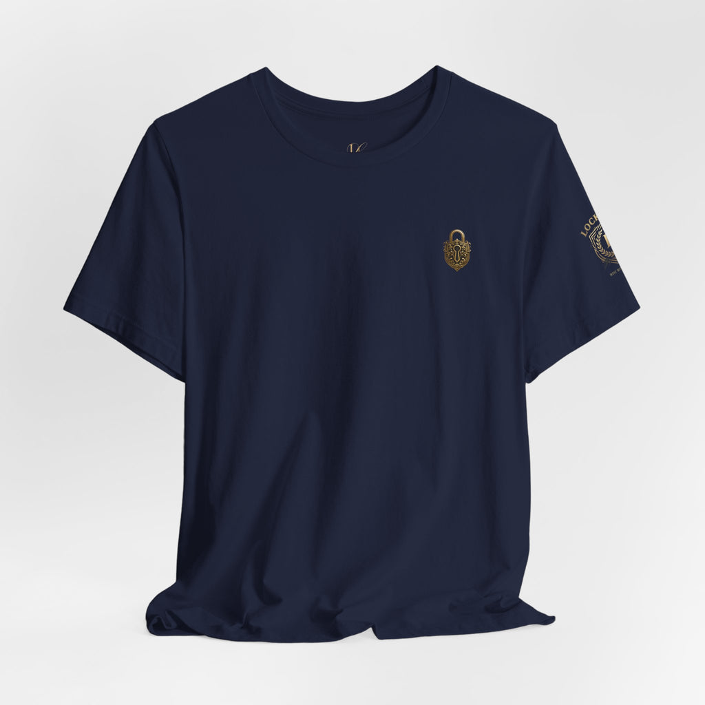 Locked In Crest T-shirt by Printify featuring retro soccer design and championship season supporters graphic.