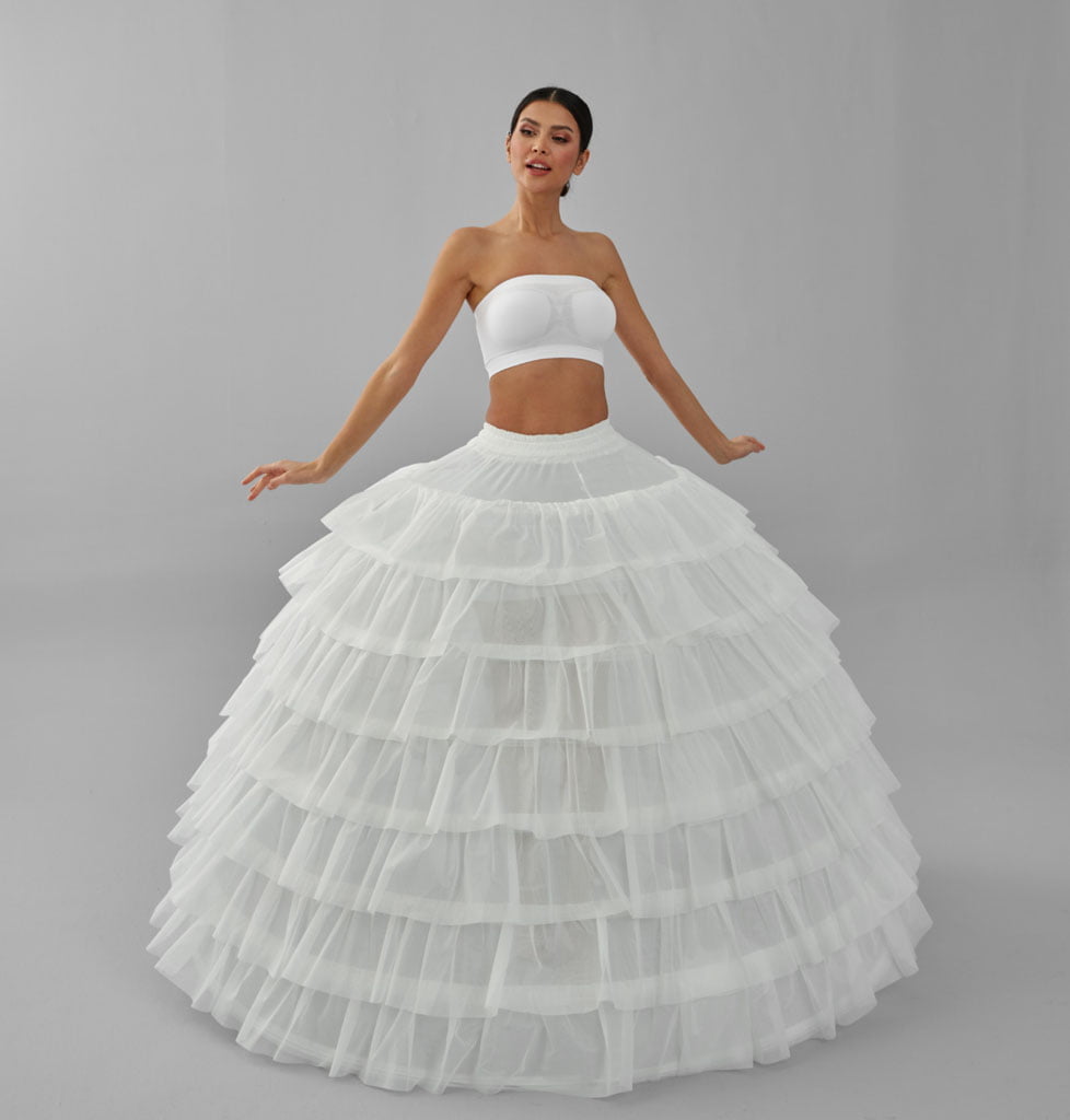 Bridal Port simple wedding ball gown crinoline petticoat skirt for quinceanera, showing lightweight, layered tulle design and full shape.