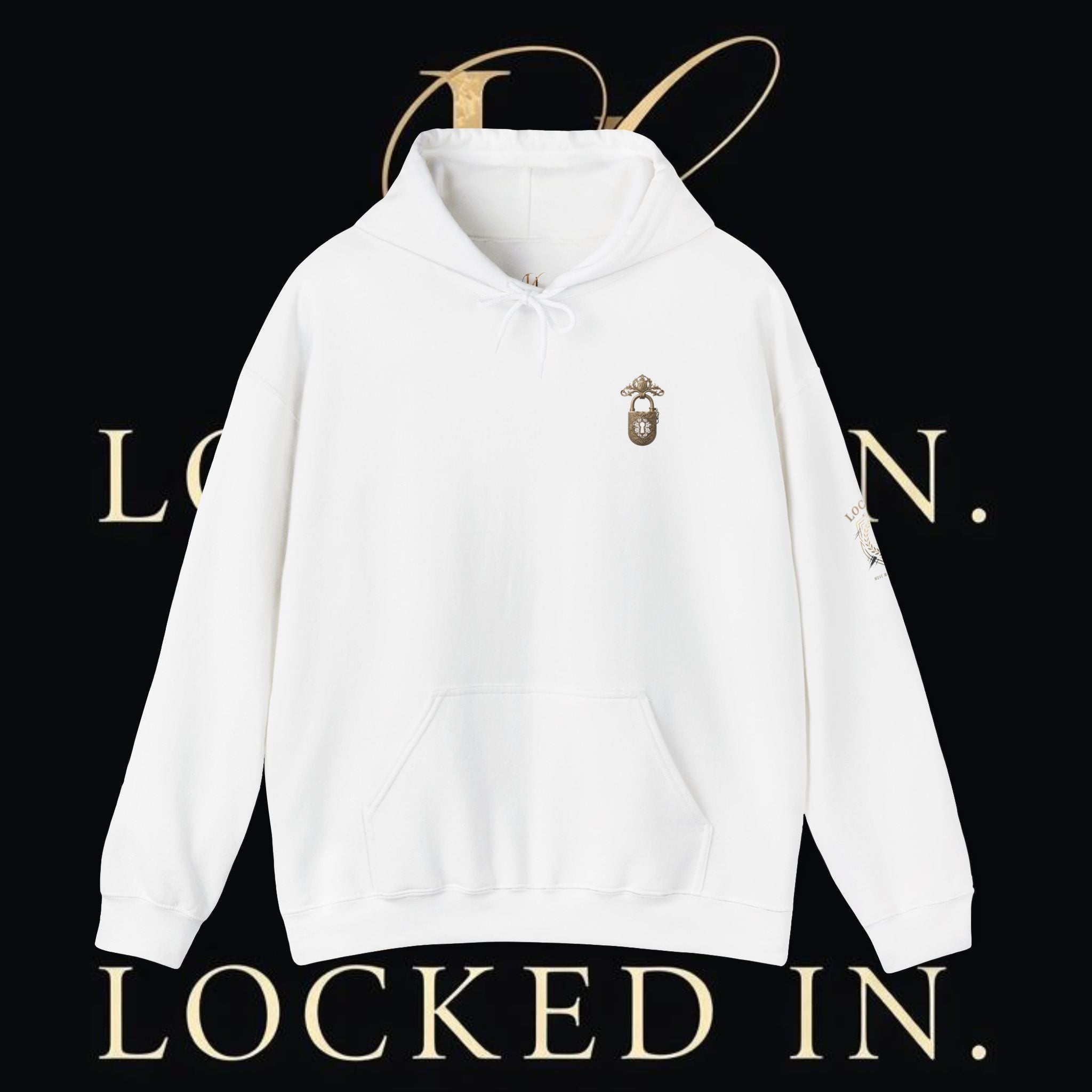 Locked In Crest hoodie featuring retro soccer design and country pride branding, shown in a close-up image of the hoodie material.