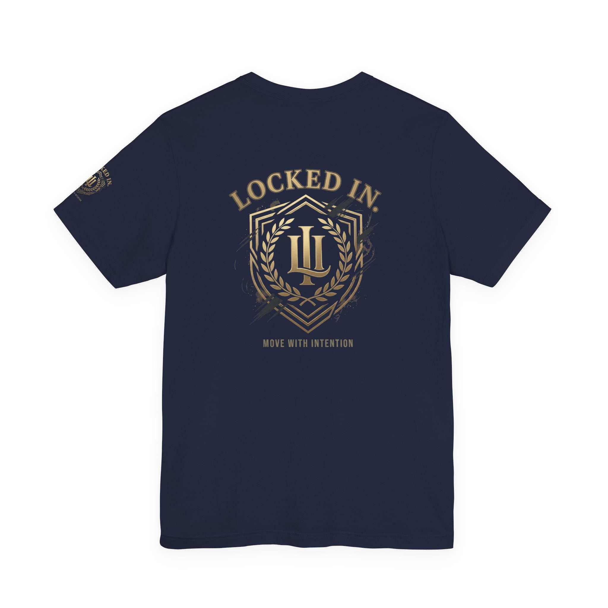 Black Locked In Crest T-Shirt by Printify featuring retro soccer crest design for championship season supporters.