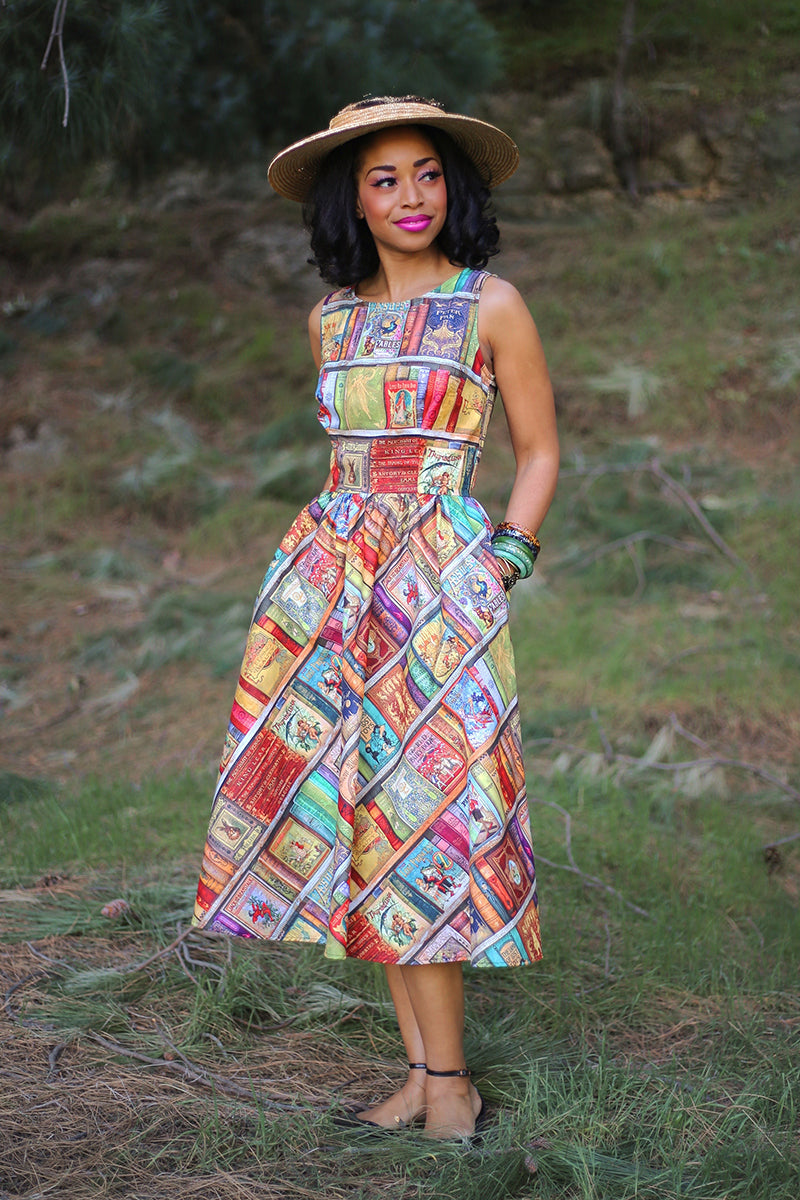 Retrolicious Fairytales Midi Dress shown on a model with floral print and flowing fabric, perfect for elegant spring or summer wear.