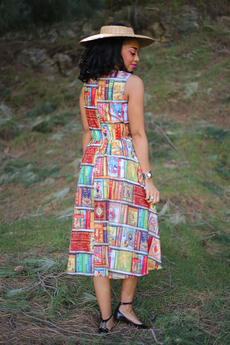 Retrolicious Fairytales Midi Dress shown from the back with a flowing skirt and detailed bodice, perfect for elegant occasions.