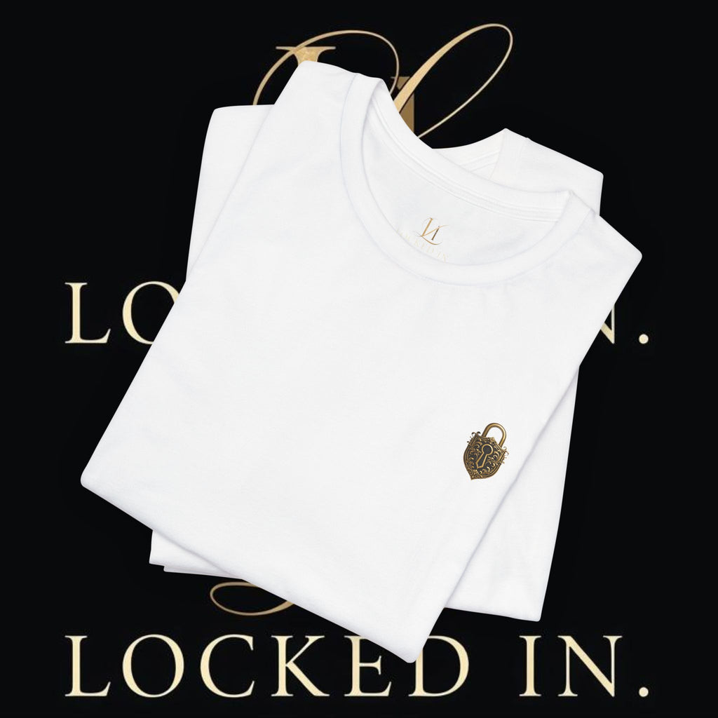 Locked In Crest Tee, a retro soccer T-shirt with championship season supporter design, by Printify.