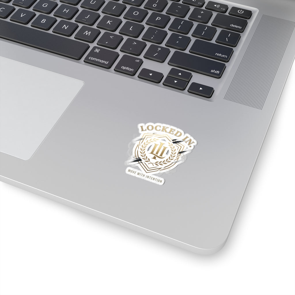 Locked In Laurel Crest sticker featuring retro soccer design, printed on paper, representing championship season memorabilia