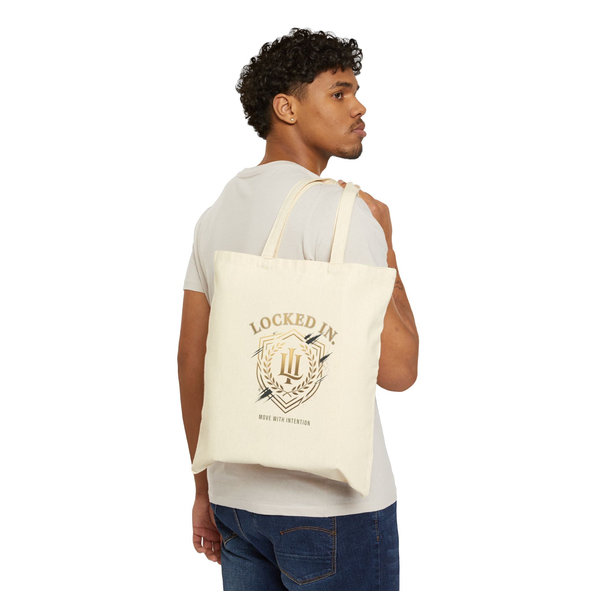 Printify Locked In Crest tote bag featuring soccer championship, country pride, and retro supporter design on durable fabric.