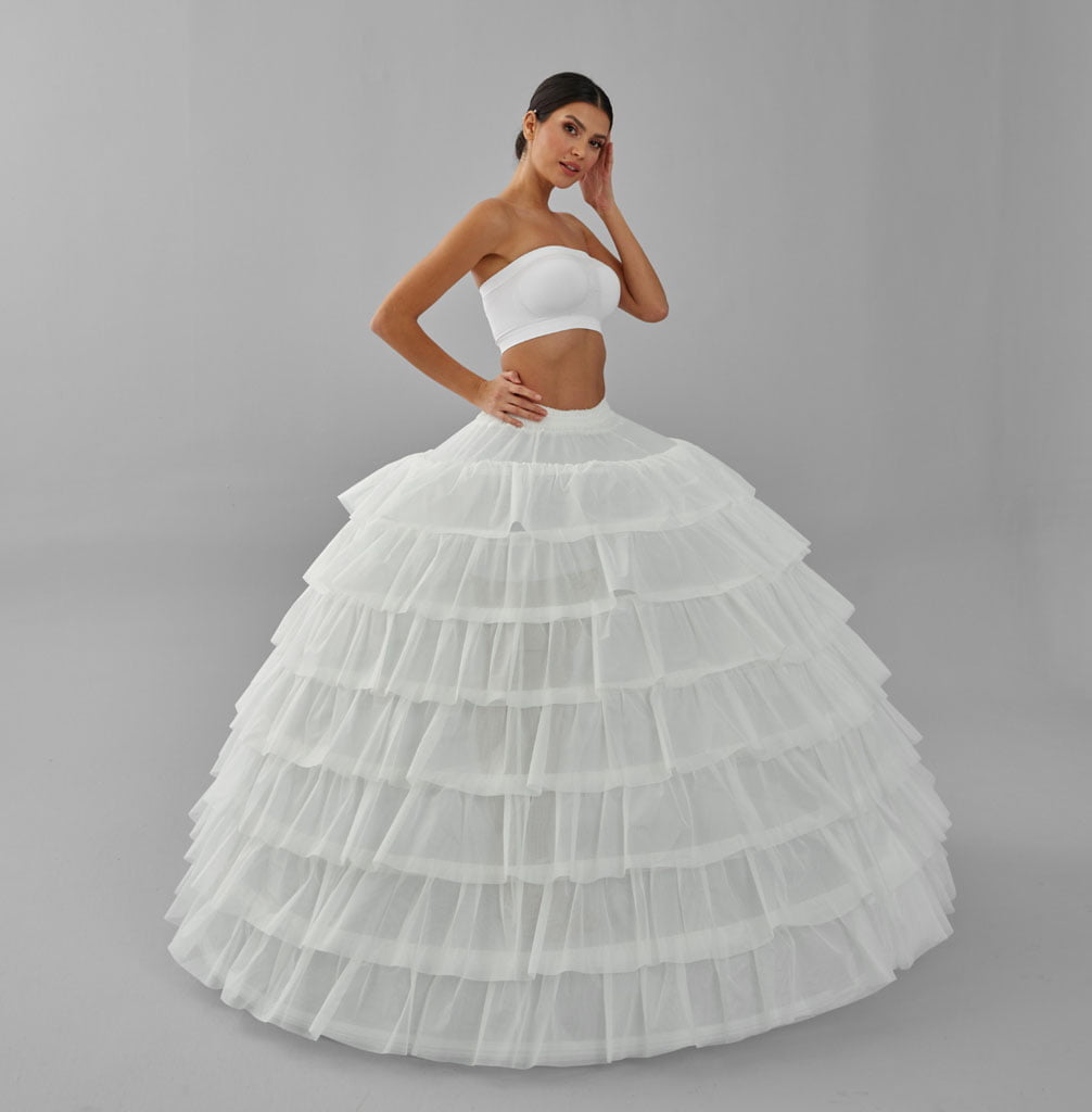 Bridal Port simple wedding ball gown crinoline petticoat skirt suitable for quinceanera dresses, shown layered and full.