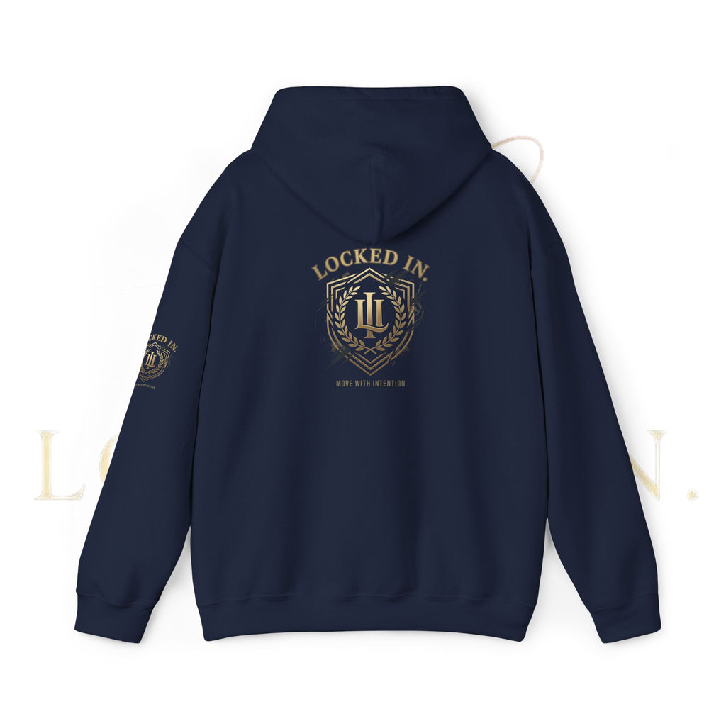 Locked In Crest hoodie featuring retro soccer design and country pride, made by Printify, shown in a vibrant front view.