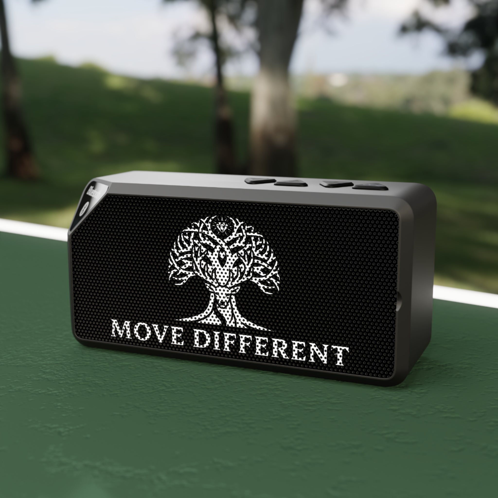 Printify Bluetooth speaker with a tree graphic design, portable accessories device for music on the go.