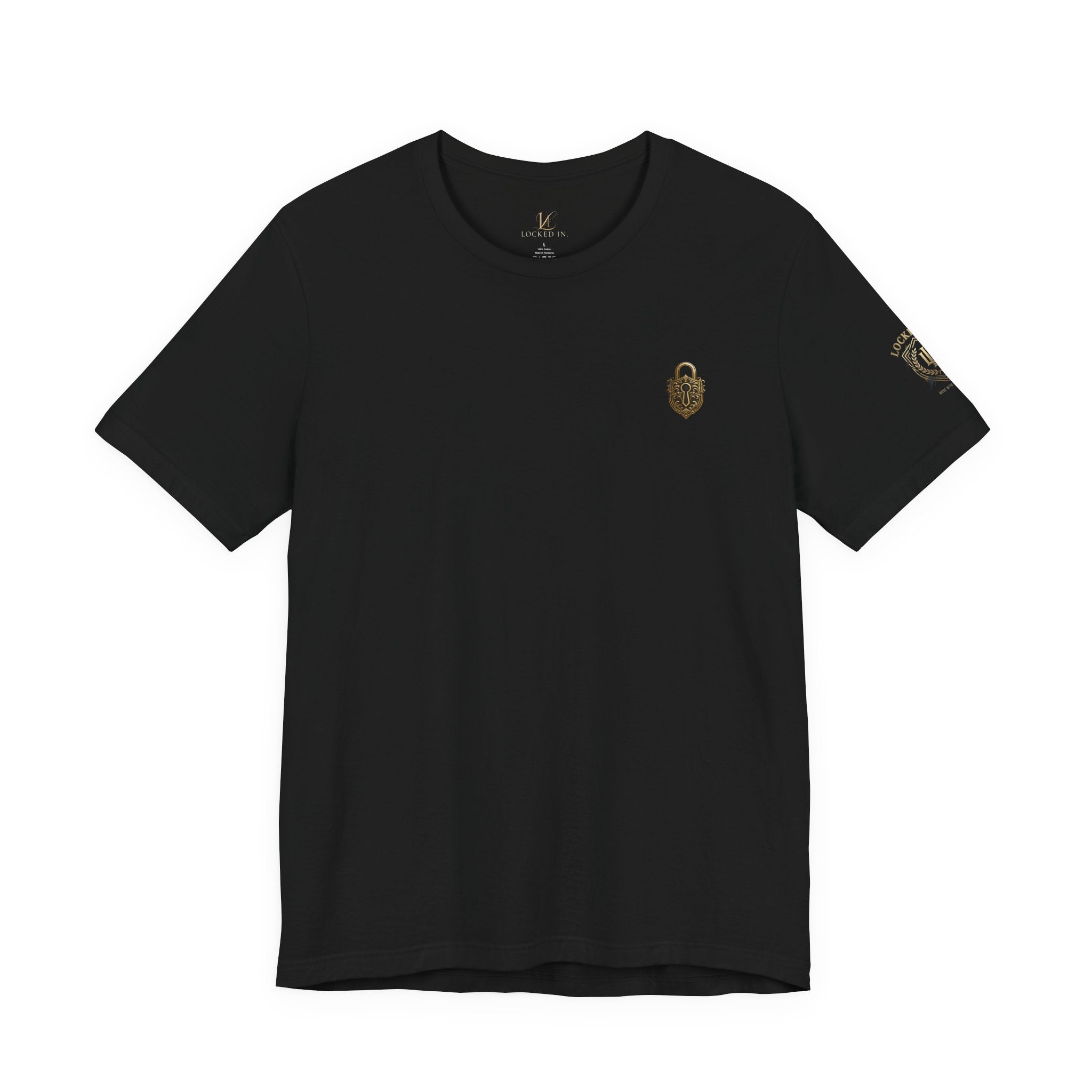 Locked In Crest T-shirt featuring retro soccer design for championship season supporters, casual printify apparel.