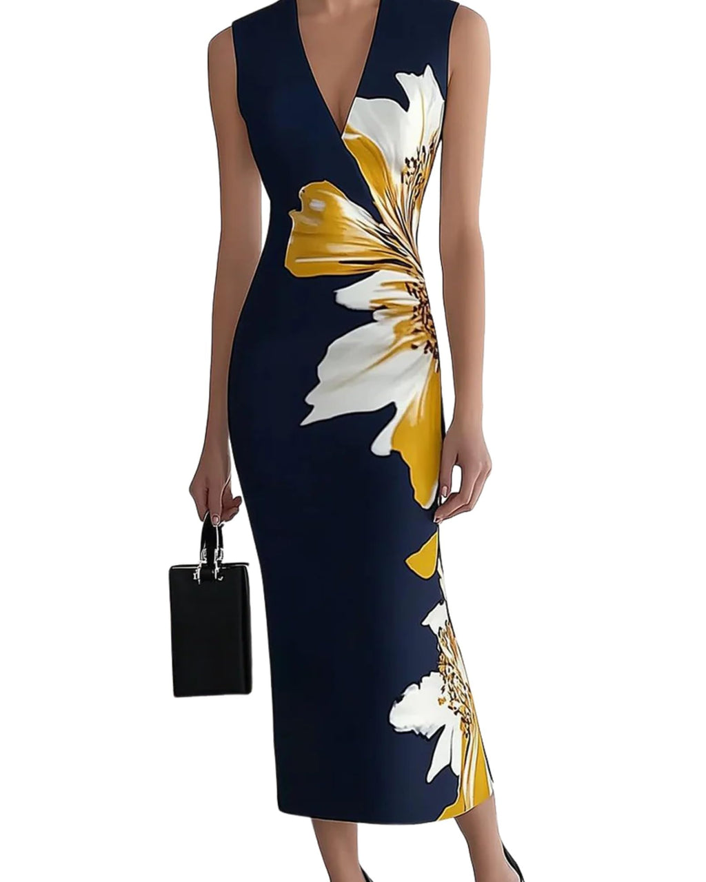 HVT women's floral halter maxi dress with sleeveless bodycon fit, suitable for wedding guests and parties, by Deal US.