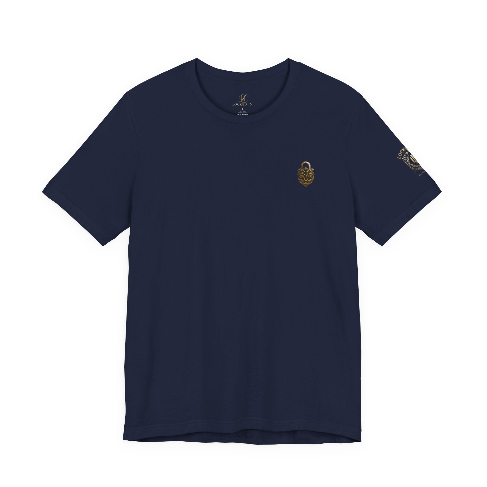 Locked In Crest T-shirt featuring retro soccer crest design, perfect for supporters during championship season.