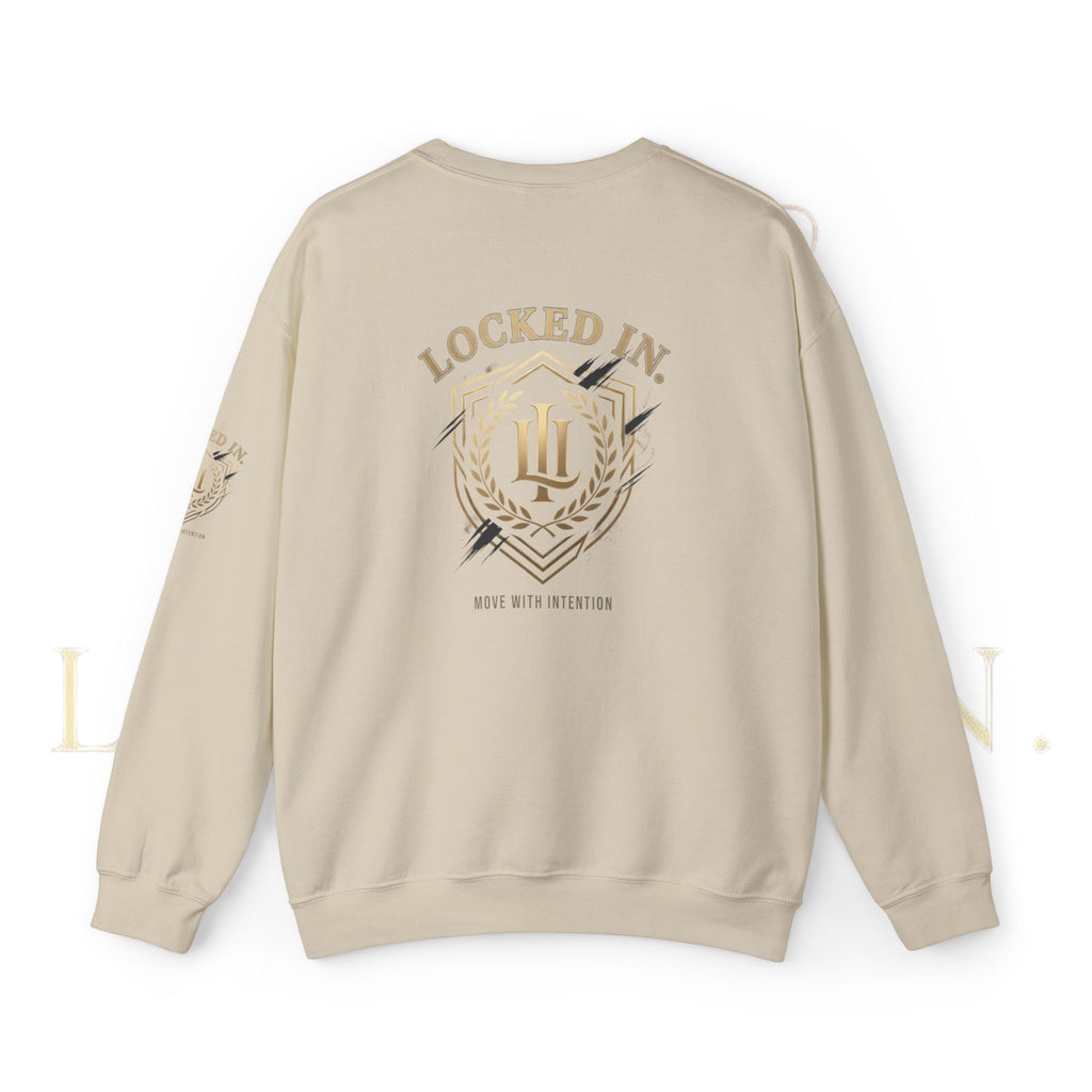 Locked In Crest Crewneck Sweatshirt featuring retro soccer design and country pride, made by Printify.