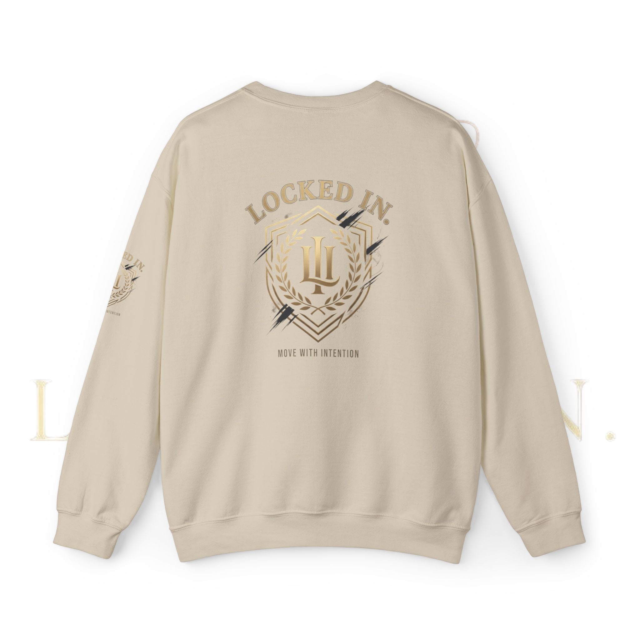 Locked In Crest Crewneck Sweatshirt featuring retro soccer design and country pride, made by Printify.