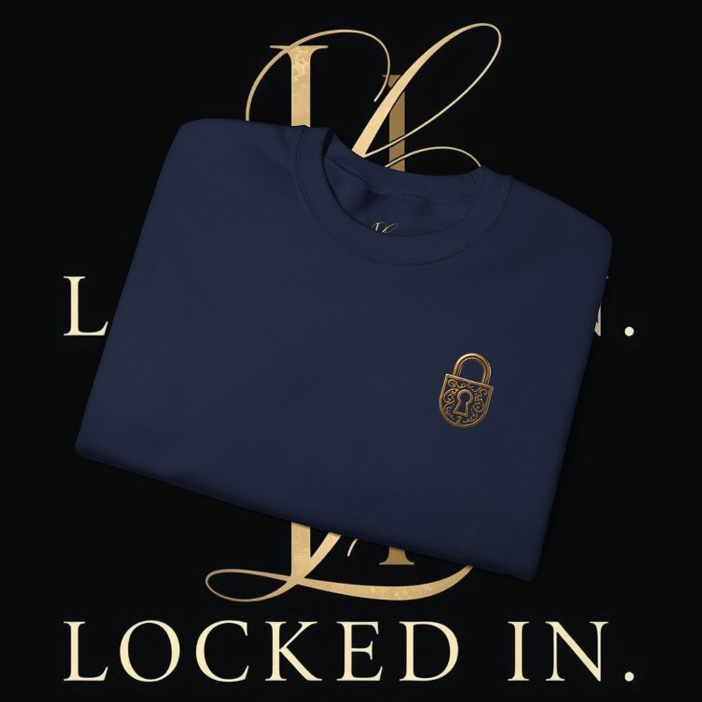 Locked In Crest Crewneck Sweatshirt featuring retro soccer design and country pride logo, made by Printify.