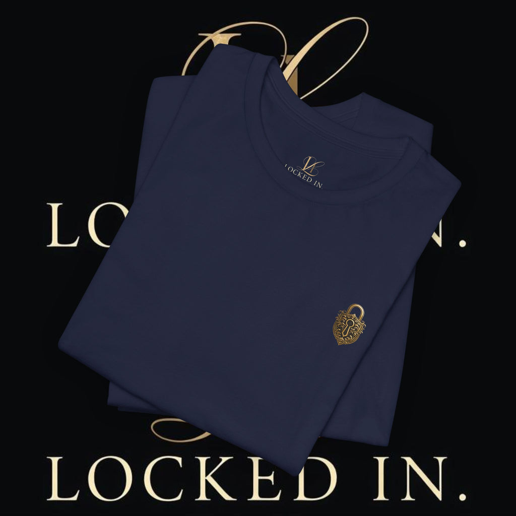 Locked In Crest T-Shirt by Printify featuring retro soccer crest and championship season design, perfect for supporters.