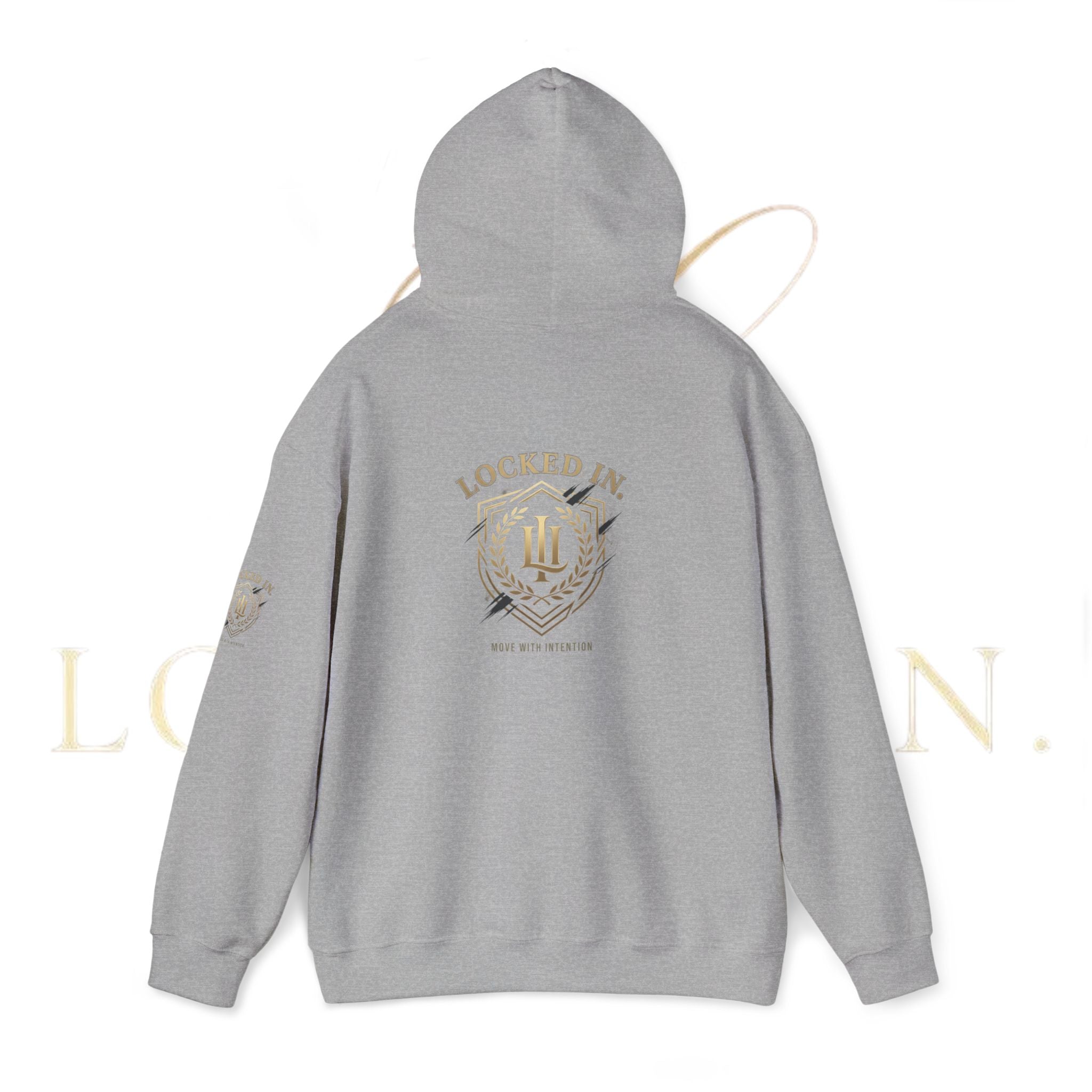 Locked In Crest Hoodie featuring retro soccer design and country pride, made by Printify, shown in a close-up of the front design.