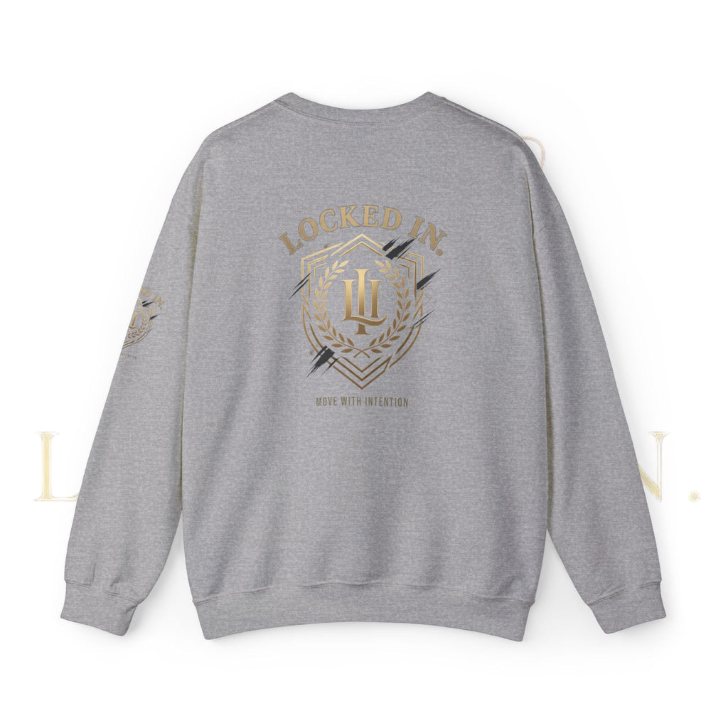 Locked In Crest Crewneck Sweatshirt with retro soccer design and country pride, featuring bold print on a comfortable sweatshirt.