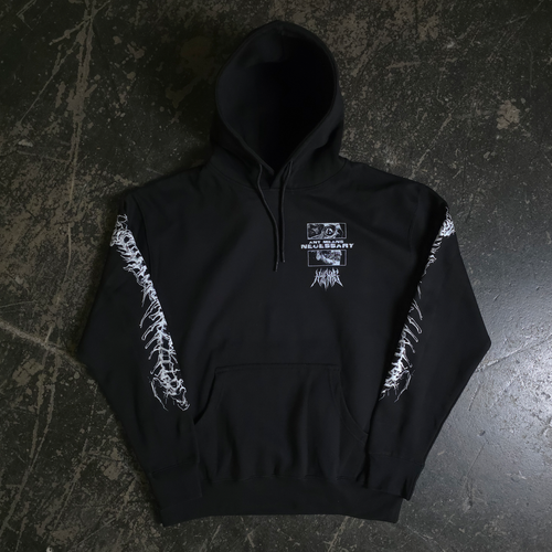 Black Are We Even Alive hoodie by Any Means Necessary Clothing, front view showing hoodie design and fit.