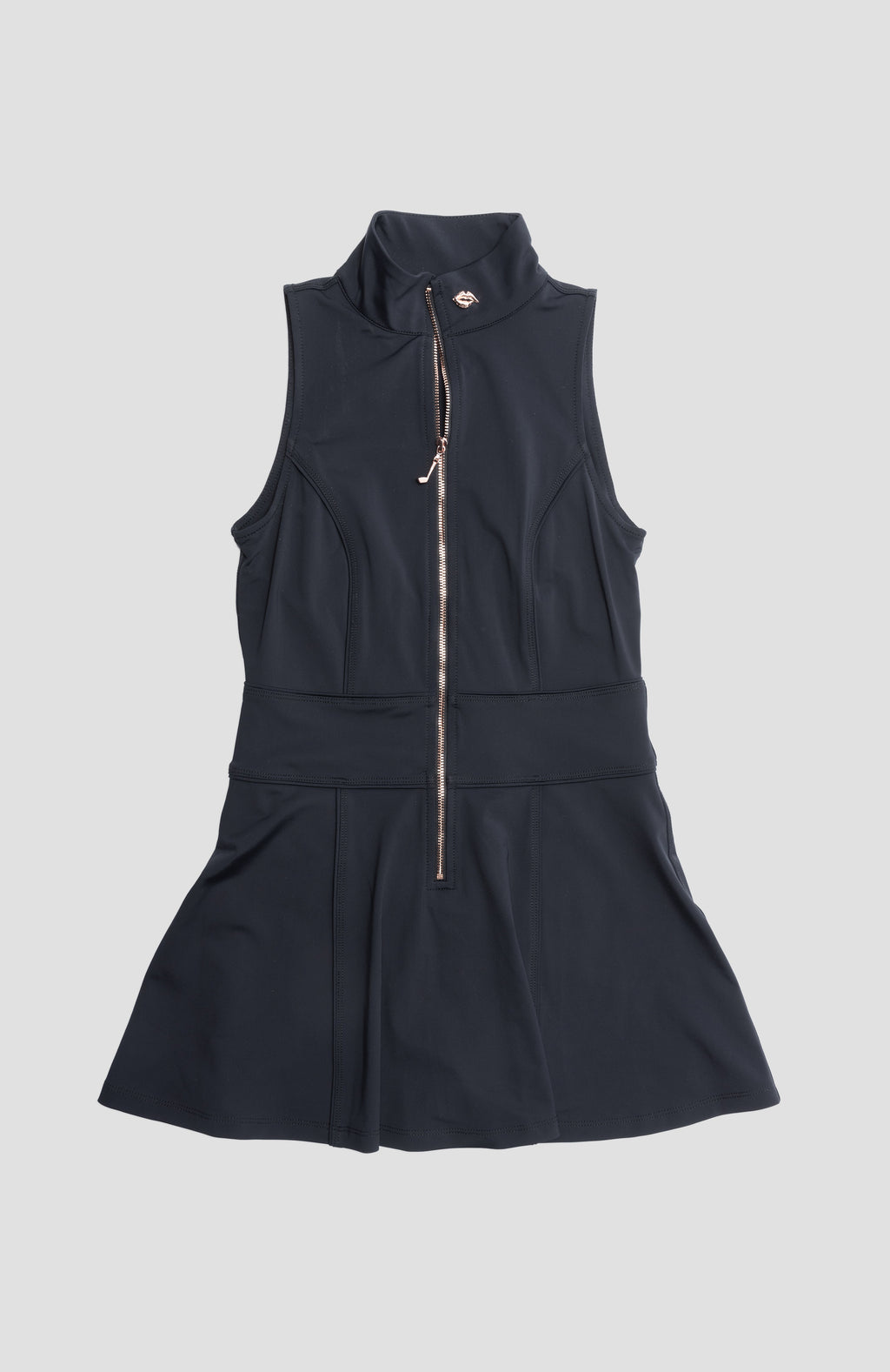 Black Foreplay Women’s Golf Dress featuring a fitted design and short sleeves, ideal for stylish on-course wear.