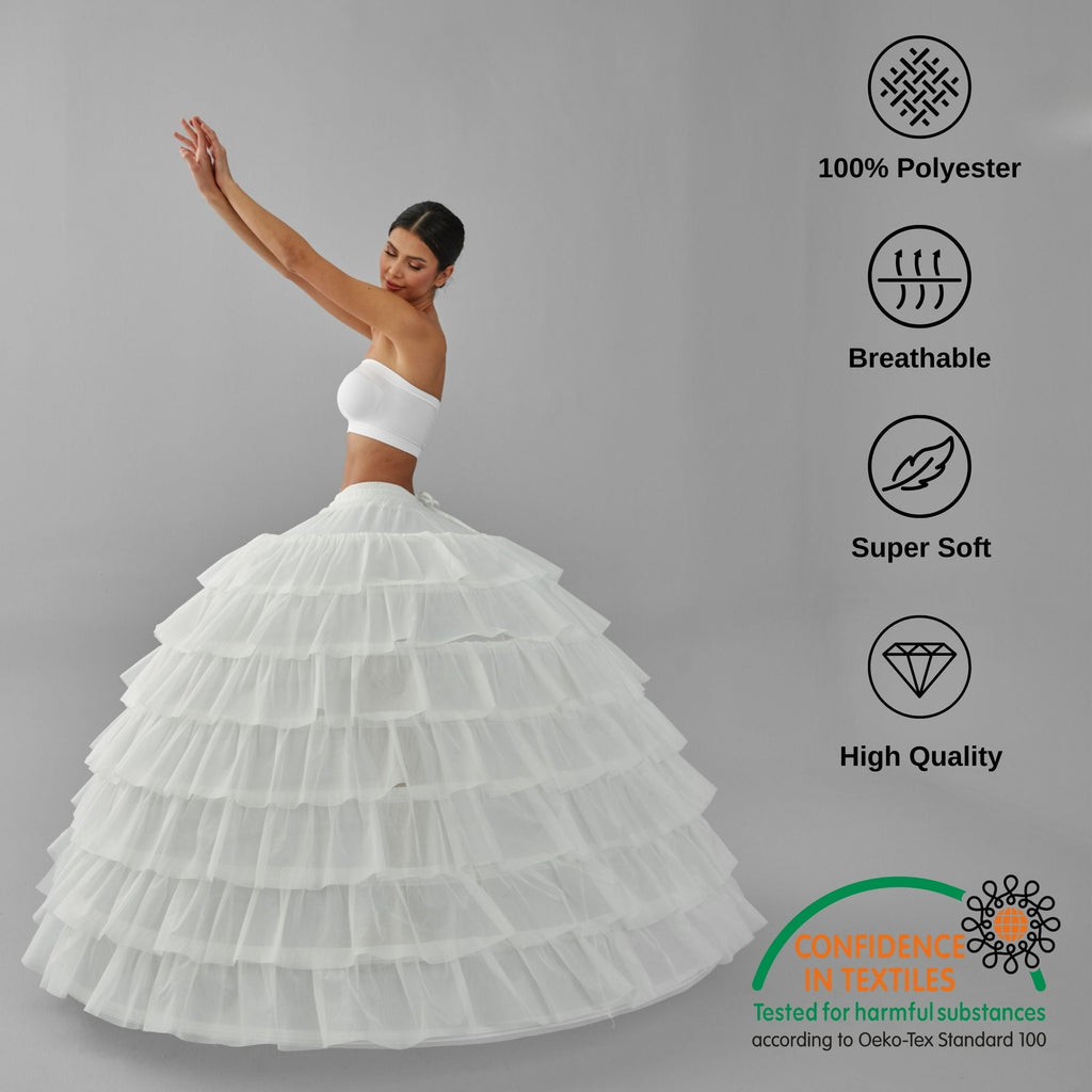 Bridal Port simple wedding dress ball gown crinoline petticoat skirt for quinceanera, showcasing layered tulle and full volume.