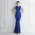 Beaded bridesmaid guest wedding celebration long fish tail dress by Wanita Store, featuring intricate beadwork and elegant flowy design