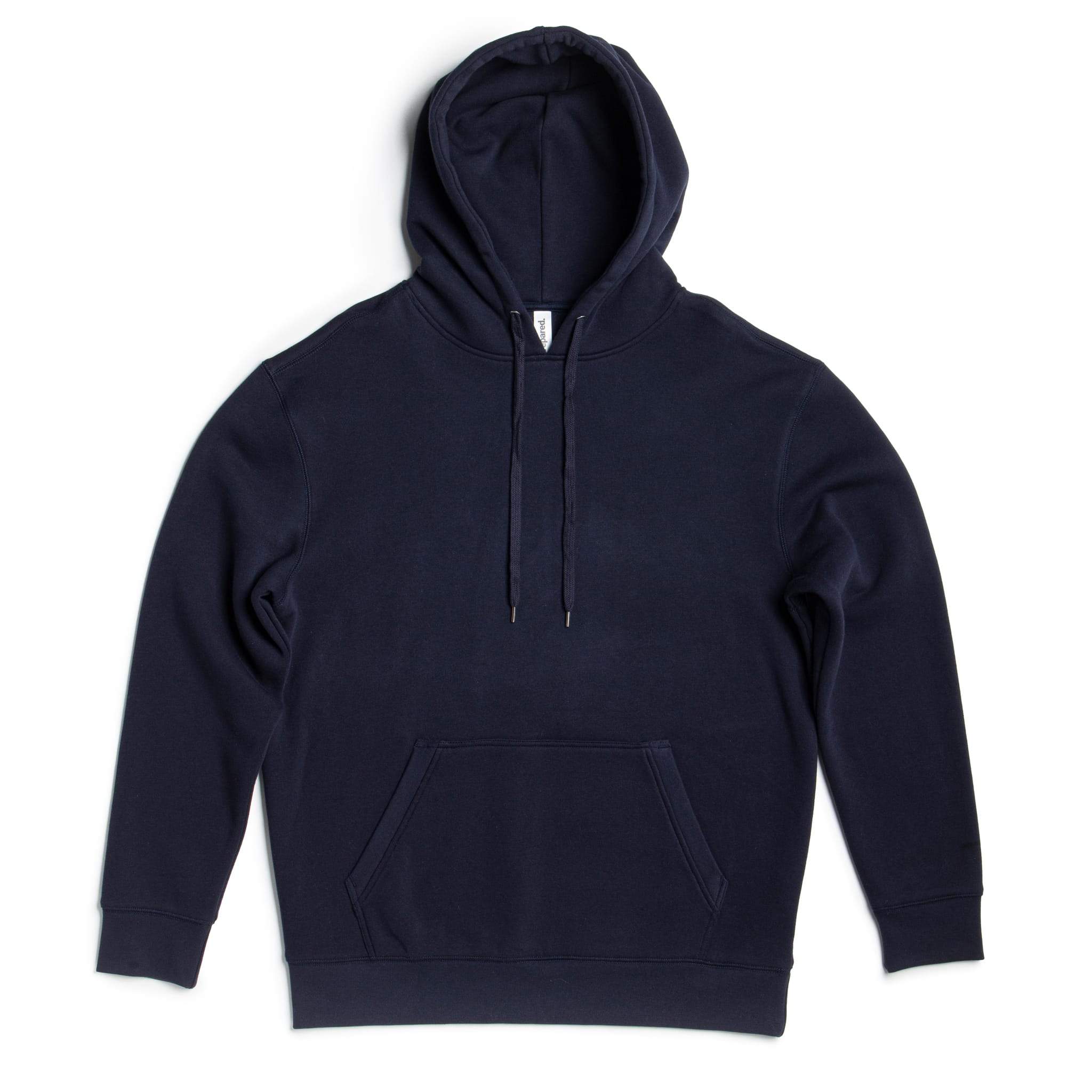 Men's navy heavyweight fleece hoodie by SpectraUSA, front view showing the pullover design and hooded style.