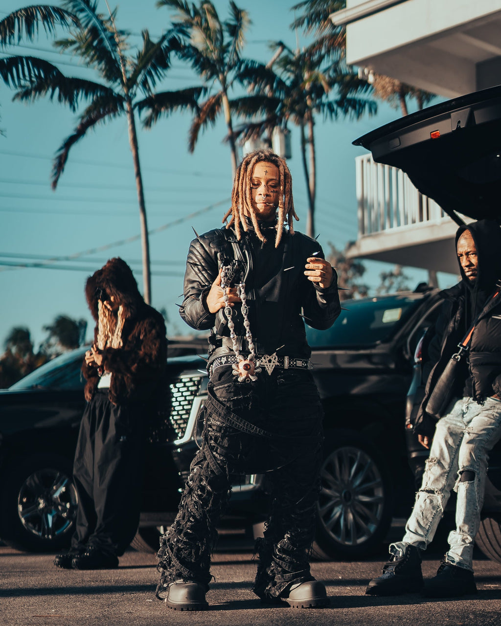 Black VENIM 2.0 ONYX bottoms by whathappenedtogod, featuring a stylish design with Trippie Redd artwork on the fabric.