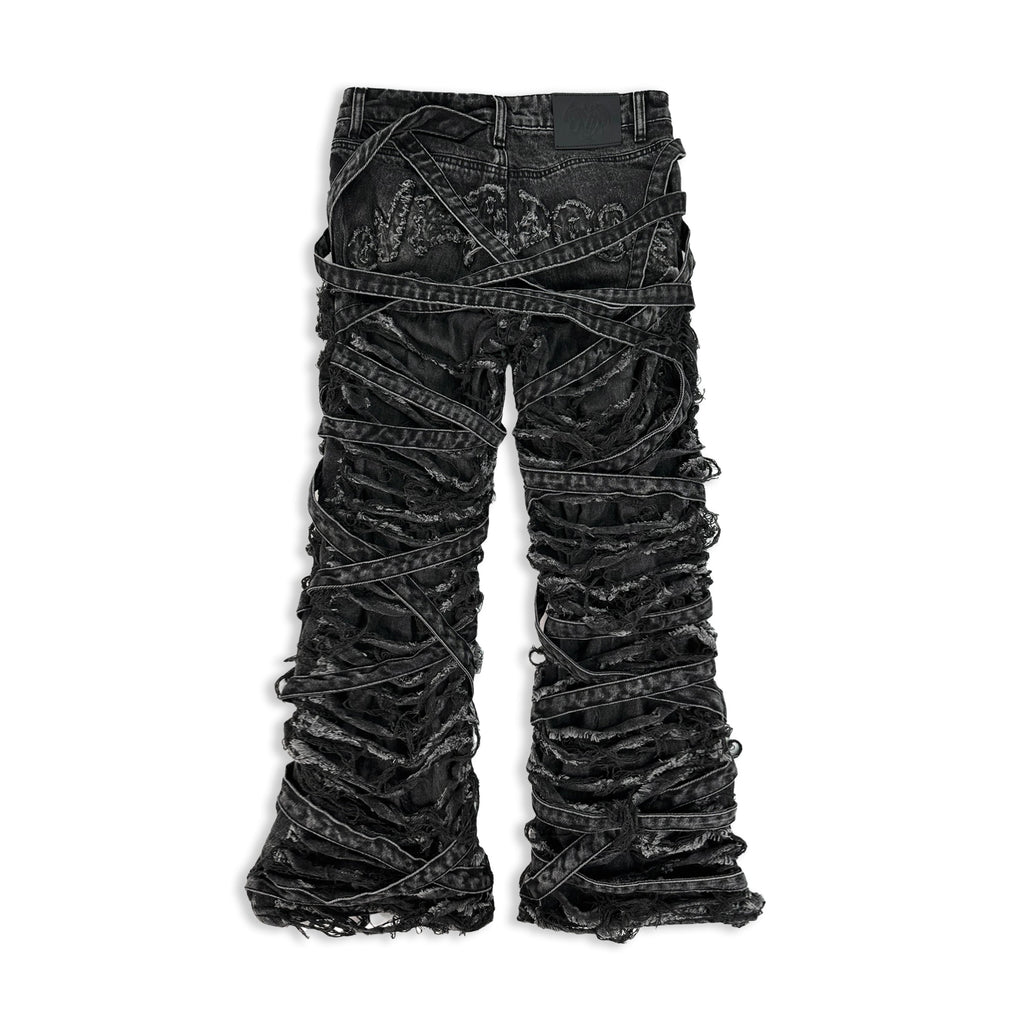 Venim 2.0 Onyx bottoms by whathappenedtogod, featuring sleek black fabric and modern design, shown from the back.