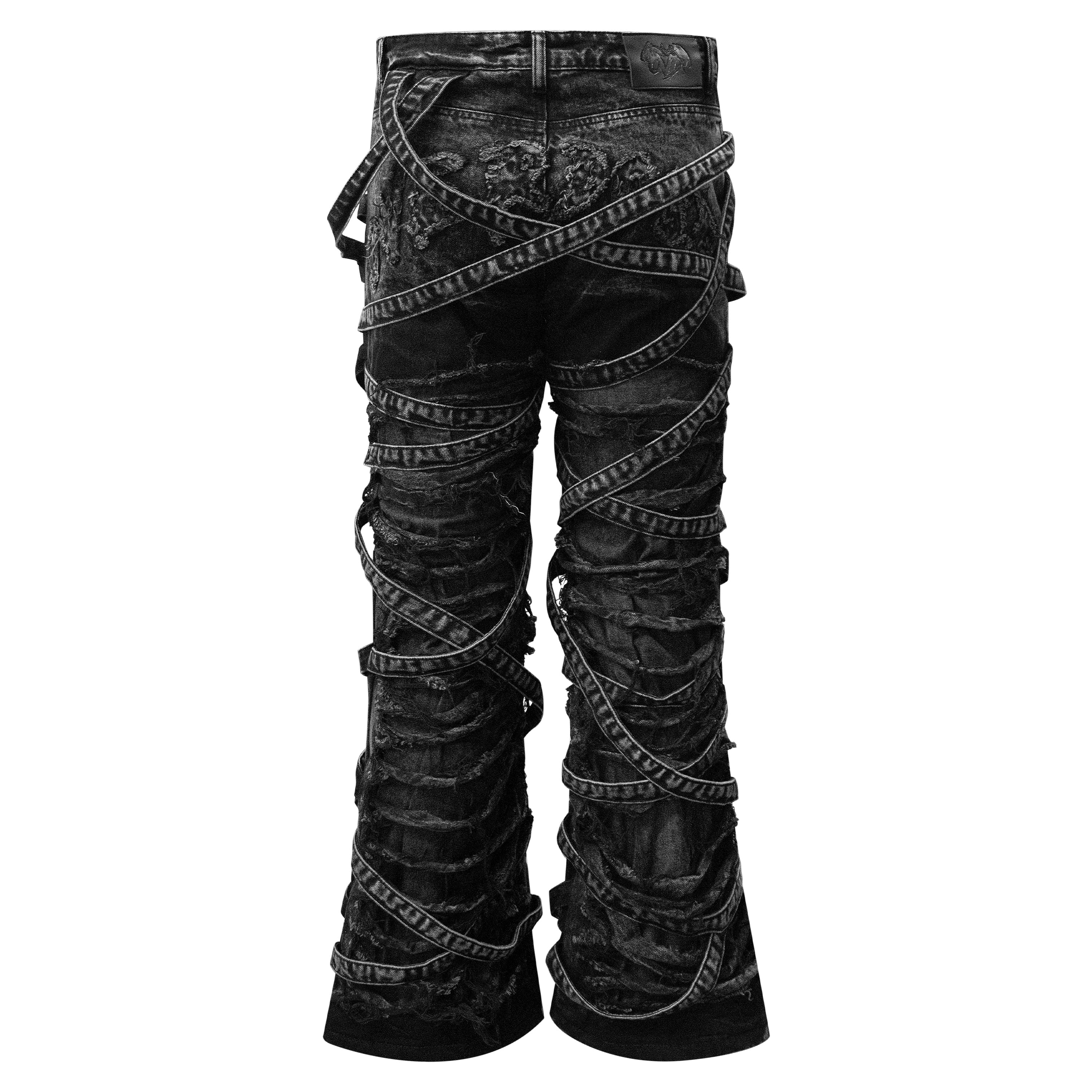 Black VENIM 2.0 ONYX bottoms by whathappenedtogod, shown from the back with a 3D design and sleek fit.