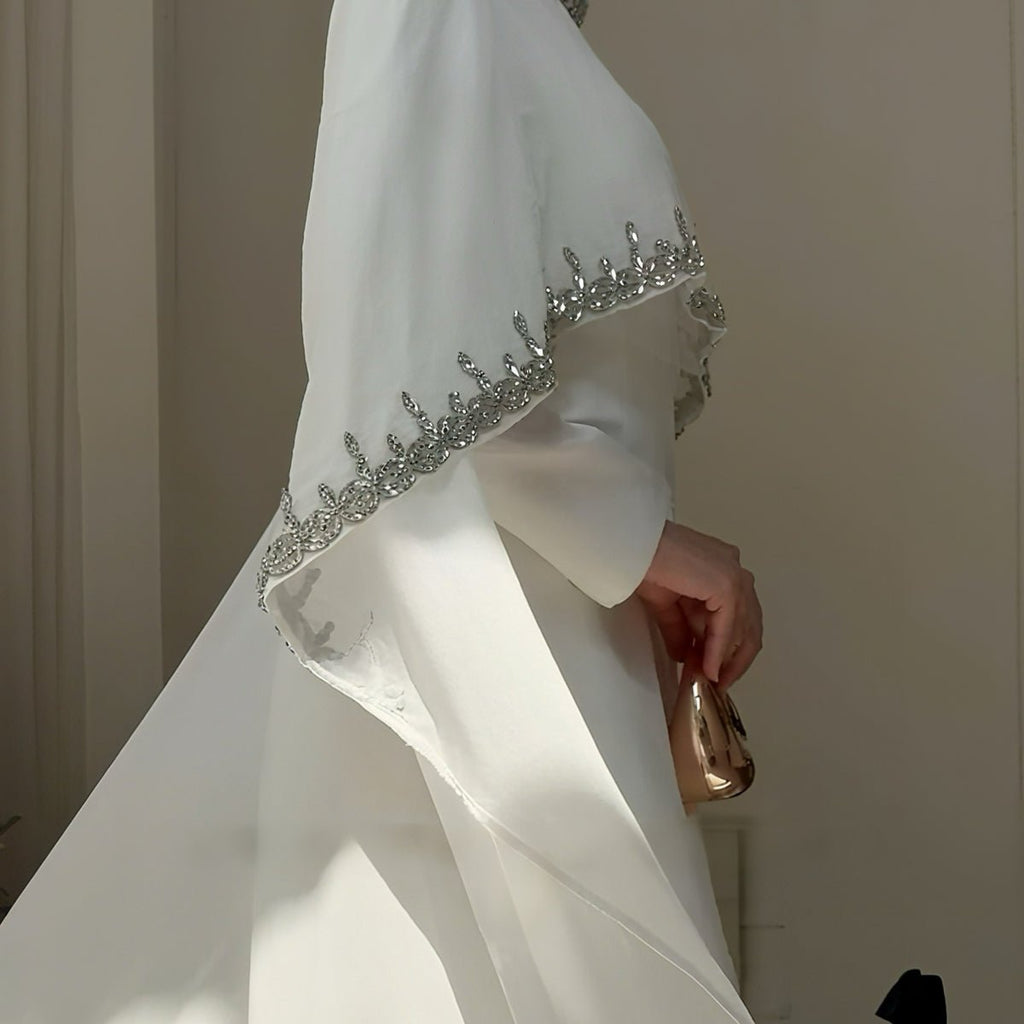 Celestial Rhinestone Cape Abaya by Mariam's Collection, luxurious 2-piece set with embellished cape and elegant dress for evening occasions.