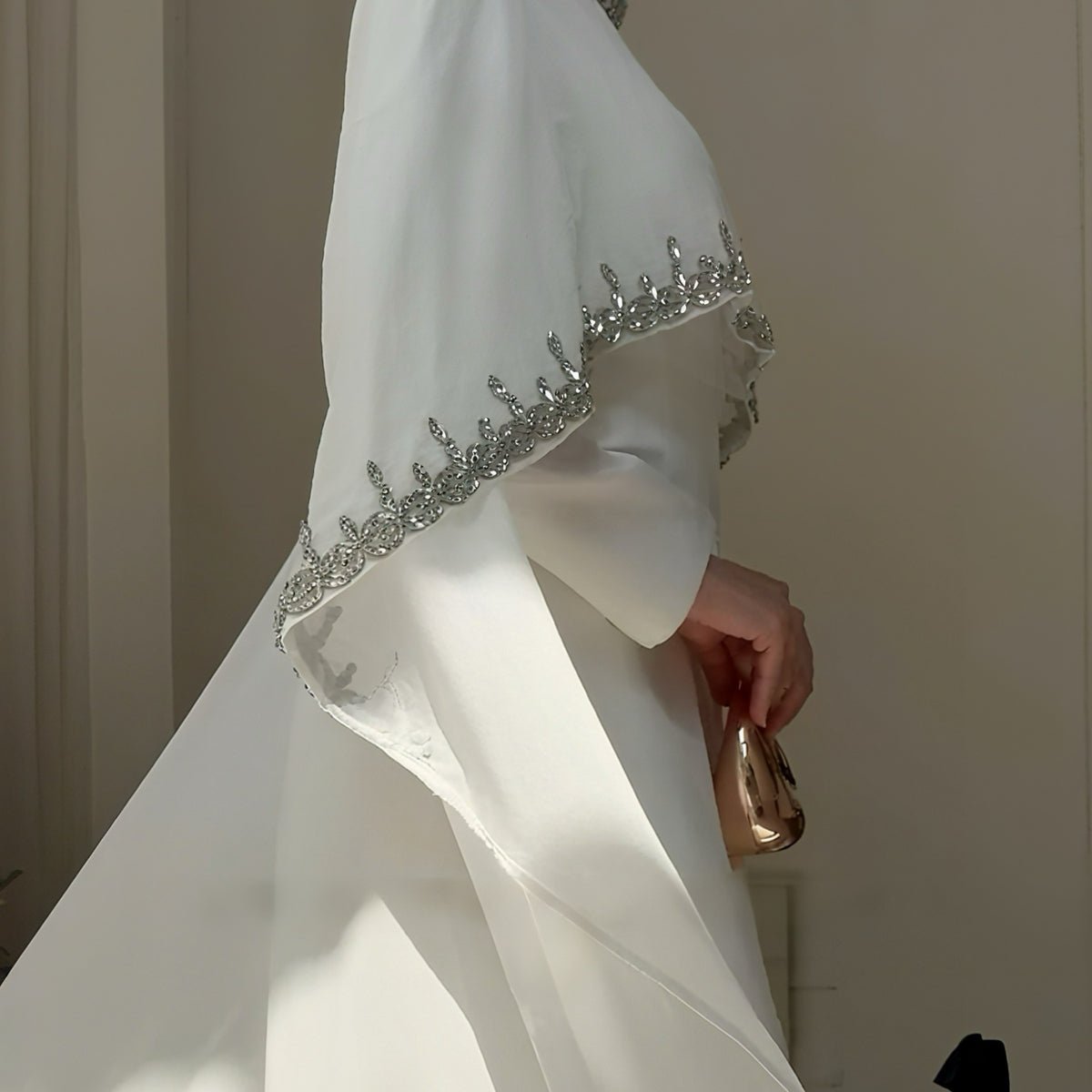 Celestial Rhinestone Cape Abaya by Mariam's Collection, luxurious 2-piece set with embellished cape and elegant dress for evening occasions.