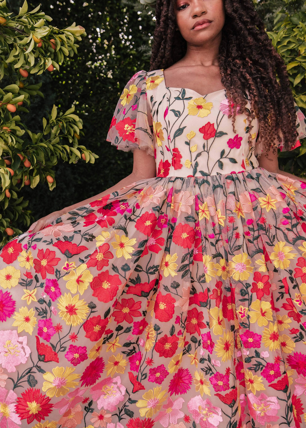 JessaKae English Garden Dress with floral print, fitted bodice, and flowing skirt, perfect for spring and summer wear.