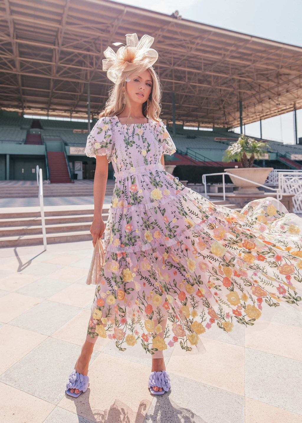 Lavender Rose Dress Midi by JessaKae featuring flowing fabric and floral design, perfect for elegant occasions.